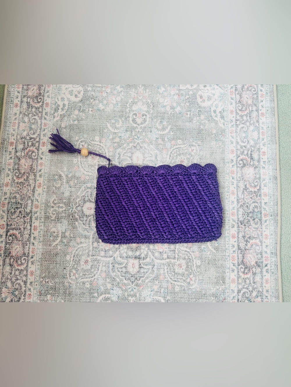 Vintage Mid-century straw crochet wristel clutch